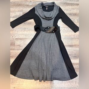 Signature by Robbie Bee  Black and Gray A-line  Cowl Neck Dress size S